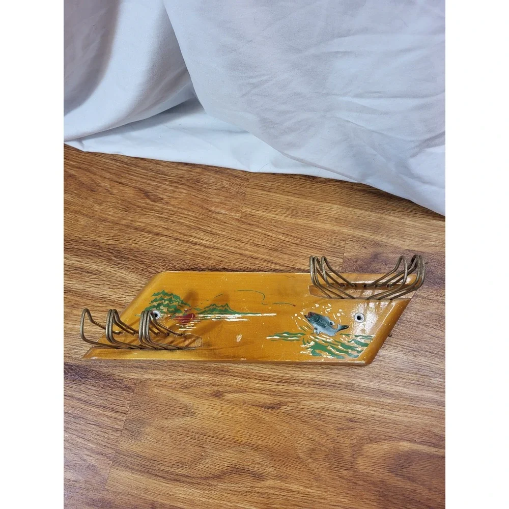 Vintage Wooden Tie Belt Rack Fish Fishing